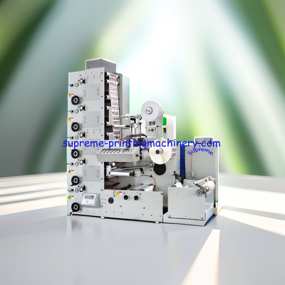 LABEL (LOGO) FLEXO PRINTING MACHINE (WEB GUIDE ULTRASONIC TYPE, 1 DIE CUTTING STATION) LED MERCURY UV LAMP TURN BAR