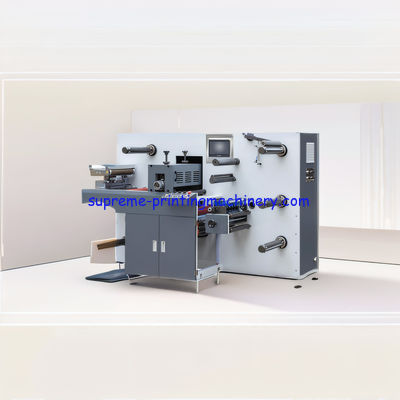 15KW INTERMITTENT ROTARY DIE CUTTING MACHINE AT 120M/MIN SLITTING SPEED MAX REWINDING DIAMETER 600MM WITH TURRET REWIND