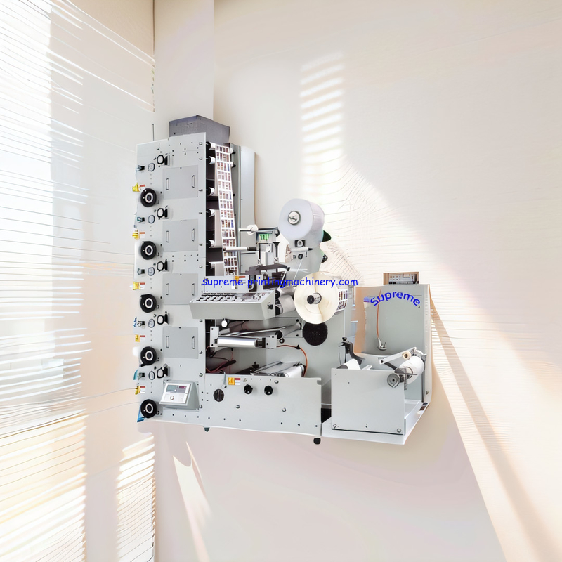 LABEL (LOGO) FLEXO PRINTING MACHINE WEB GUIDE ULTRASONIC 1 DIE CUTTING STATION MITSUBISH TENSION CONTROL THERMAL LABEL