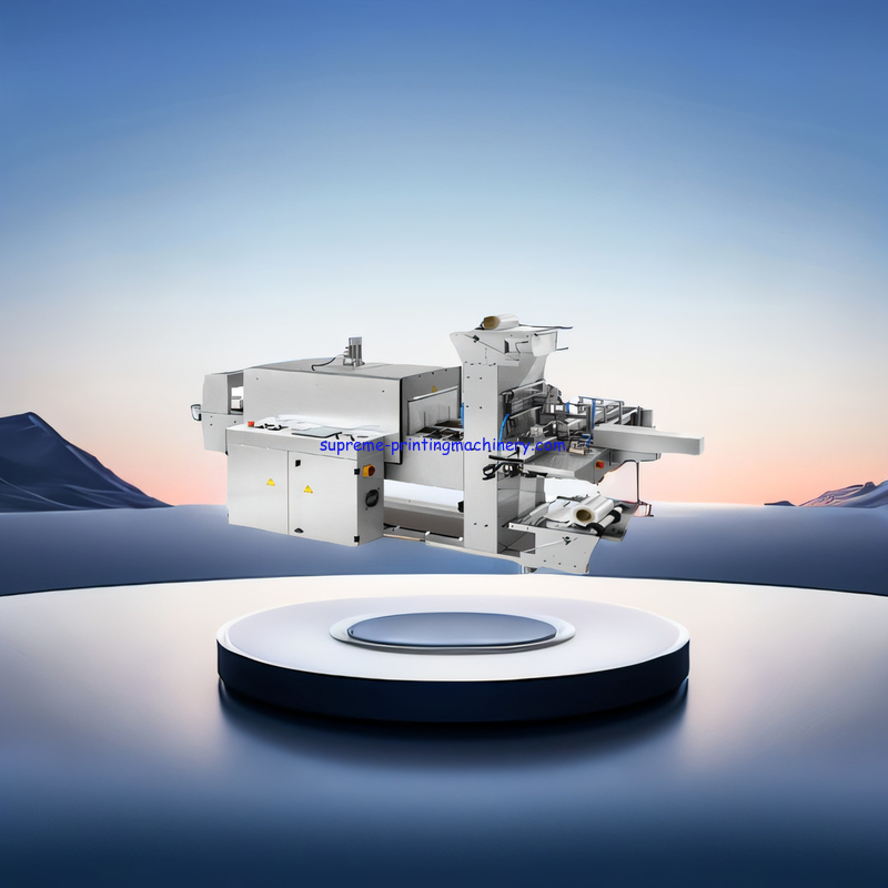 Fully automatic heat shrink packaging machine cuff type and precise wrapping solution online with turret rewind machine
