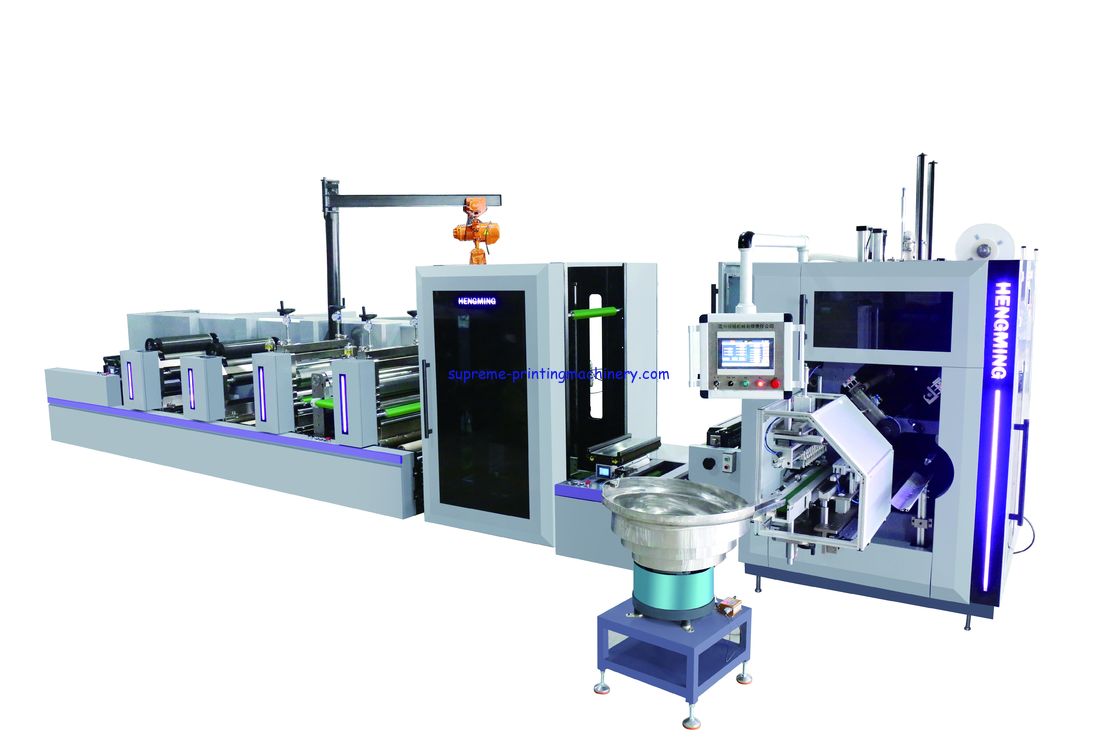 Fully Automatic Flexo Printing Rotary Die Cutting Slitting and No Glue 4 Shaft Turret Rewinding Machine